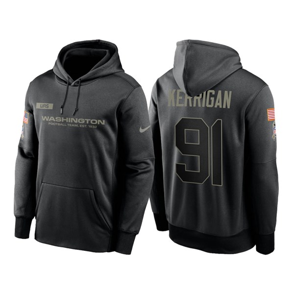 Men's Washington Football Team #91 Ryan Kerrigan Black NFL 2020 Salute To Service Sideline Performance Pullover Hoodie